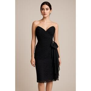 Vintage Lillie Rubin Womens 10 Cocktail Dress Black Strapless Bow Lace Party